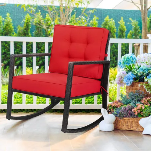 Miniatura 2 de Tangkula Mecedora de Mimbre, Silla Mecedora Deslizante de Ratán para Exteriores con Marco de Acero Resistente, Asiento de Muebles de Mimbre