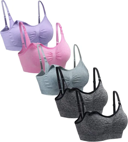 Suekaphin - paquete de 5 piezas sostén de lactancia sostén inalámbrico sostén para mujeres sostén de maternidad para dormir sostén para amamantar