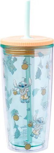 Miniatura 19 de Silver Buffalo Disney Lilo y Stitch Saludos desde Hawái con Scrump, Vaso de doble pared con forma de piña, 473 ml (16 oz)