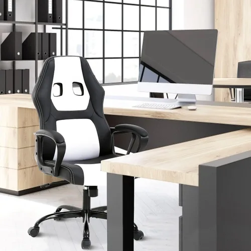 Miniatura 7 de Sillas de videojuegos para computadora, respaldo alto, ergonómica, de cuero, con soporte lumbar y reposacabezas, silla de escritorio ejecutiva