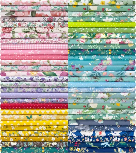 Aubliss - Juego de 50 piezas de tela 100% algodón, hojas cuadradas de 20 x 20 cm, precortadas, estampadas con flores, suministros para costura de