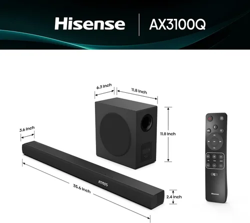 Miniatura 2 de Hisense AX3100Q Barra de Sonido de 3.1 Canales con Subwoofer Inalámbrico, Dolby Atmos, DTS:X, Bluetooth 5.3, Compatible con Roku TV