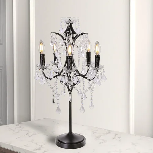 Miniatura 5 de TOCHIC Lámpara de Mesa Tradicional de Granja con 5 Luces, Lámpara de Cristal Artesanal Negra de 30 Pulgadas de Altura para Sala de Estar, Sala