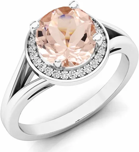 Miniatura 97 de Dazzlingrock Collection Anillo de compromiso redondo de 0.276 in con halo de diamante blanco y vástago dividido para ella en oro macizo de 14