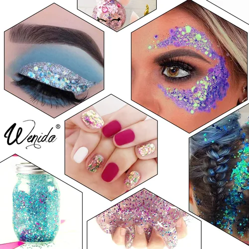 Miniatura 2 de Body Glitter Wenida 9 colores 6.70 oz holográfico iridiscente cosmético festival maquillaje polvo grueso para uñas, cabello, ojos y cara