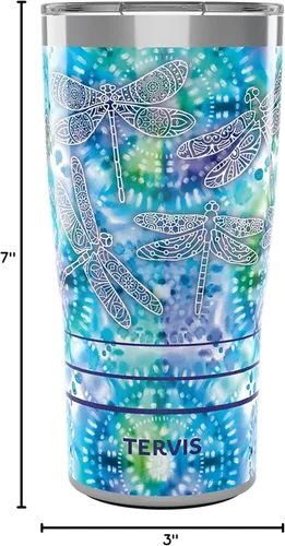 Miniatura 9 de Tervis Traveler - Vaso aislado de triple pared con diseño de libélula de teñido anudado mantiene las bebidas frías y calientes, 20 onzas, acero