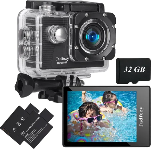 Miniatura 7 de Cámara de acción FHD 1080P 12MP, 98FT/30M Cámara impermeable subacuática con 2 baterías, cámara deportiva gran angular con kit de accesorios
