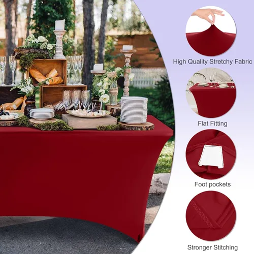 Miniatura 2 de ABCCANOPY - Mantel de mesa de spandex elástico de 6 pies, protector de mesa ajustado y resistente a arrugas para mesas plegables rectangulares, Rojo