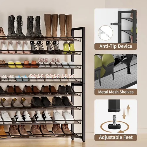 Miniatura 7 de Zapatero de metal, organizador de zapatos grande de 8 niveles, zapatero vertical de metal resistente de 4 niveles apilable para almacenamiento
