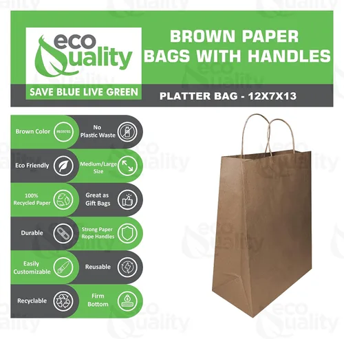 Miniatura 2 de EcoQuality Bolsas de papel kraft marrón con asas de 12 x 7 x 13 pulgadas, bolsas de compras de papel, bolsas de regalo, bolsa de fiesta, bolsas