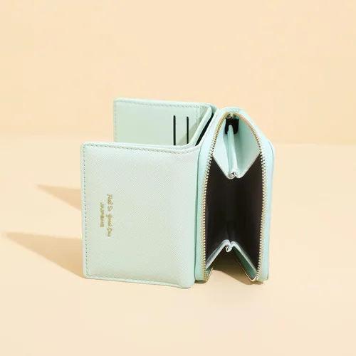 Miniatura 5 de JIUFENG Cartera corta con bloqueo RFID para mujer, multiusos, con cremallera, plegada, monederos, bolsas para múltiples tarjetas, organizador