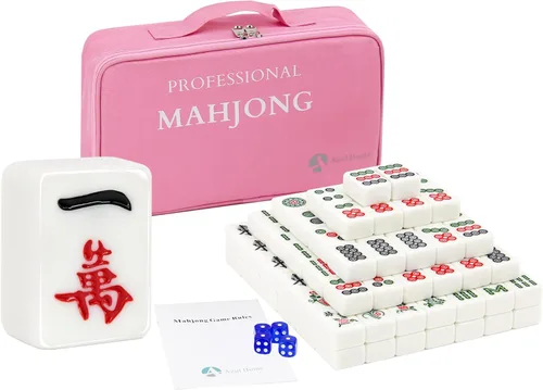 Miniatura 11 de Juego de mahjong chino, 144 azulejos grandes de melamina Mahjong (1.57 pulgadas, verde) con 4 dados, 80 fichas de póquer y una bolsa