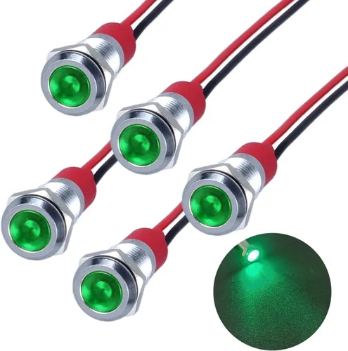 Miniatura 9 de 5Pcs 12V-24V Luz indicadora LED de ahorro de energía Montaje de orificio 8mm (1/3") 20mA Señal de lámpara de cabeza plana ancha impermeable piloto