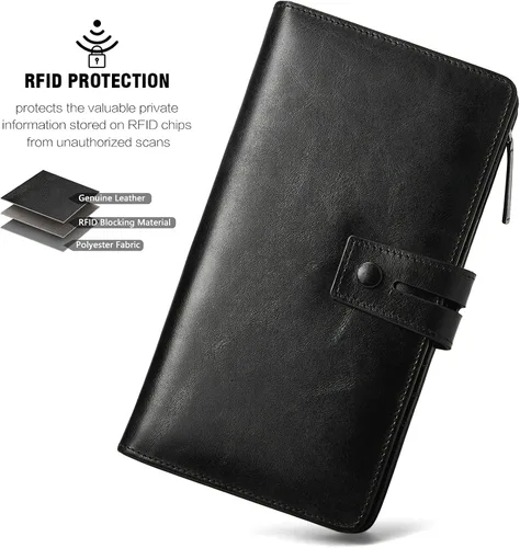 Miniatura 5 de BOSTANTEN Carteras de cuero para mujer con bloqueo RFID de gran capacidad, tarjetero triple para mujer
