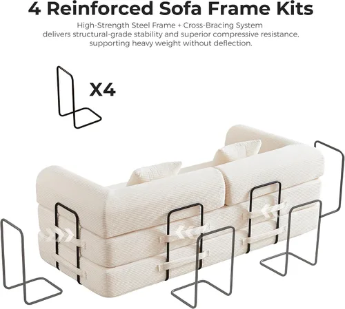 Miniatura 6 de Sofá cama convertible de pana de 79 pulgadas, sofá cama de asiento profundo, sofá cama con cama extraíble, sofá modular para piso de apartamento