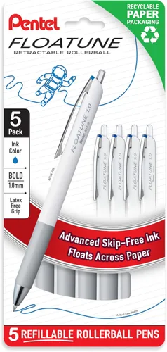 Miniatura 3 de Pentel Floatune - Bolígrafo roller retráctil, punta gruesa de 1,0 mm, tinta negra, paquete de 5 unidades (BY210PF5A)