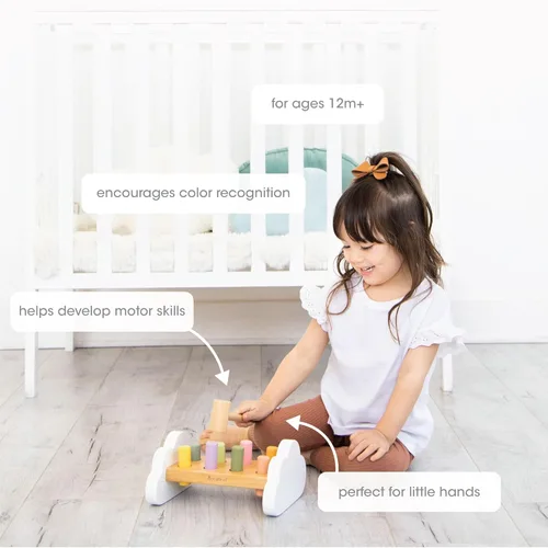Miniatura 4 de Pearhead Montessori - Banco de martillo, imprescindible para bebé, relleno de calcetines para niños pequeños, juguete de madera para golpear