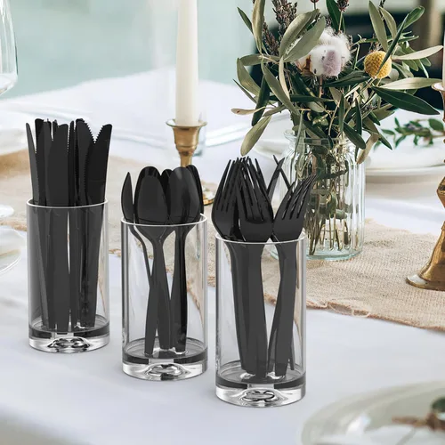 Miniatura 7 de Dealusy 360 cuchillos de plástico negro extra resistentes, desechables, sin BPA, resistentes al calor, cuchillos desechables sólidos y duraderos a