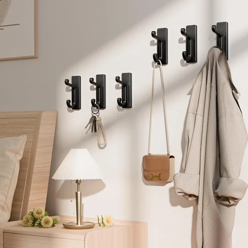 Miniatura 3 de Paquete de 6 ganchos negros autoadhesivos para pared, ganchos adhesivos para ropa, toallas, batas, llaves, bolso, mochila, ganchos resistentes