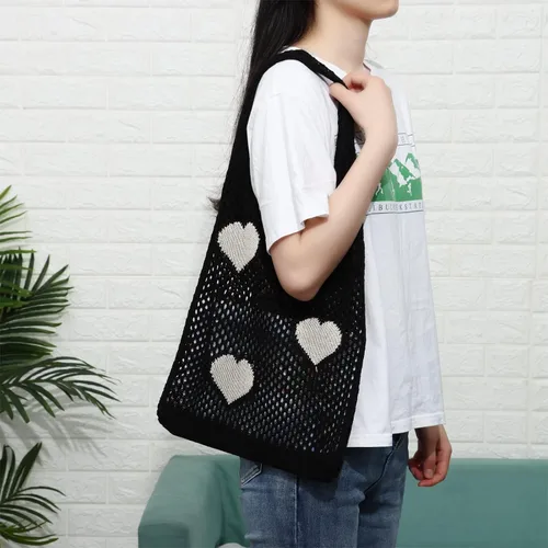 Miniatura 7 de Ovida Bolso de mano de ganchillo de malla, bolsa de playa Fairycore, bolso hobo de hadas, estilo grunge, bolso estético Y2K para mujeres y niñas