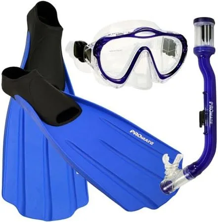 PROMATE Juego de aletas de esnórquel para niños, máscara de buceo para niños Azul