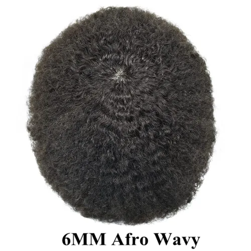 Miniatura 2 de Afro Toupee para hombres negros, inyección de poliuretano de piel de polietileno completo de 0.236 in, sistema de reemplazo de cabello humano