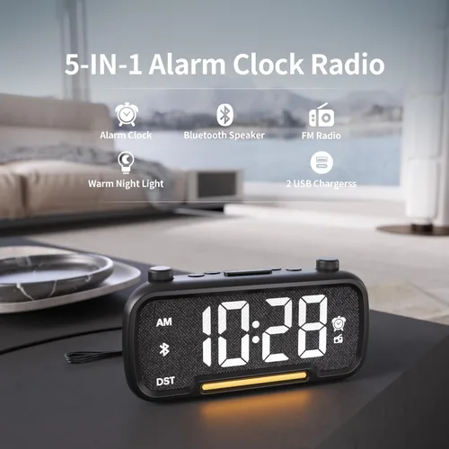 Miniatura 2 de OnLyee Radio despertador 5 en 1 – Radio FM, sonido de altavoz de alta fidelidad, altavoz Bluetooth, temporizador de apagado automático, luz