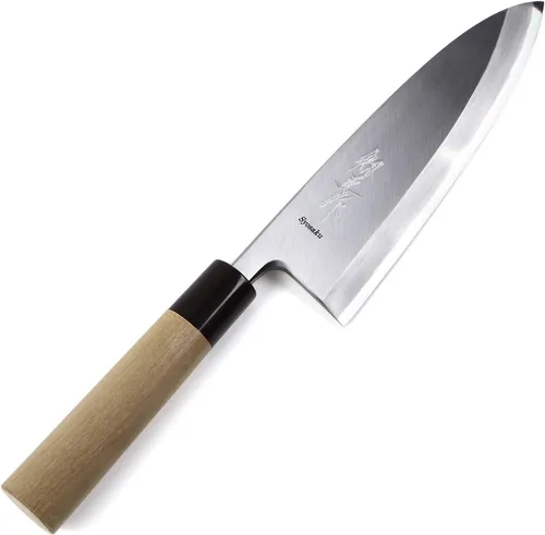 Miniatura 9 de Cuchillo de chef japonés para sushi Shiroko (acero blanco), mango de madera de magnolia en forma de D, Deba 6.5 pulgadas (6.496 in)