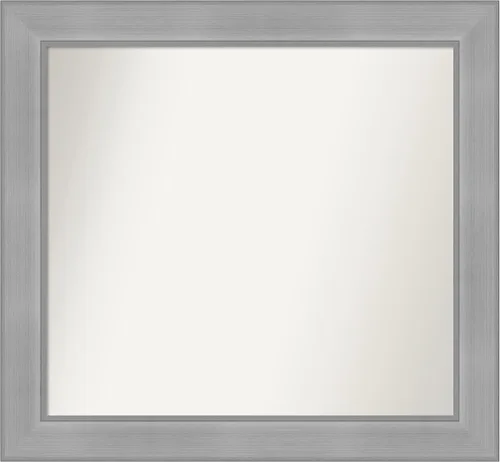 Miniatura 232 de Amanti Art Espejo de baño plateado para sobre el fregadero, 24 x 24 pulgadas, espejo cuadrado de peltre forjado a medida, marco de madera casual