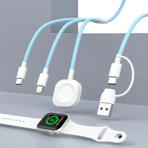 Travel Essentials - Cable de carga 3 en 2 para cargador de Apple Watch, cargador de iPhone, cable de carga rápida USB C compatible con iWatch Series