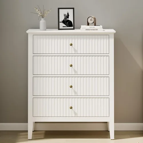 Miniatura 10 de RoyalCraft Cómoda Acanalada Beige de 3 Cajones, Cómoda de 32 Pulgadas de Ancho Mesita de Noche para Dormitorio, Cofre de Cajones de Madera Moderno