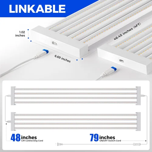 Miniatura 6 de Barrina TX-L63 - Luces de cultivo de 3 pies para plantas de interior, 252 W (4 x 63 W), 4 paneles LED de cobertura más amplia, espectro completo