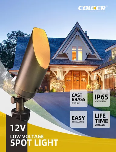 Miniatura 2 de COLOER Focos de Paisaje de Latón Fundido a Presión para Exteriores con Carcasa de Aluminio de 5W, Bombilla LED MR16 2700K 450LM, 12V AC/DC