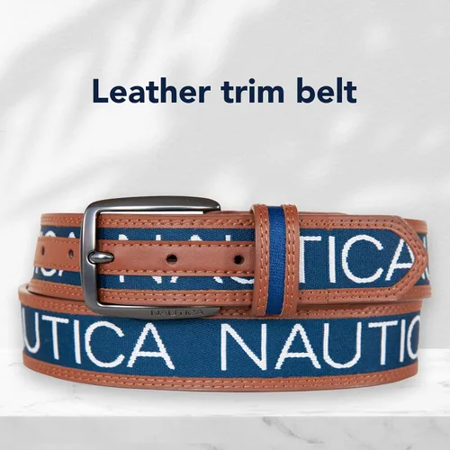 Miniatura 3 de Nautica Mens Signature Logo Ribbon with Leather Trim Belt