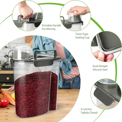 Miniatura 7 de Viretec Recipiente de almacenamiento de arroz, dispensador hermético de alimentos secos de 15 a 20 libras, recipiente de comida para mascotas