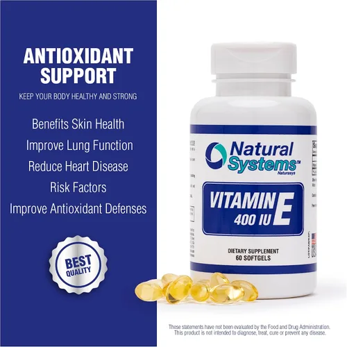 Miniatura 8 de Natural Systems - Vitamina E 60 cápsulas blandas de 400 UI de Natural Systems - Suplementos de vitamina E para el sistema inmunológico * - Cápsulas