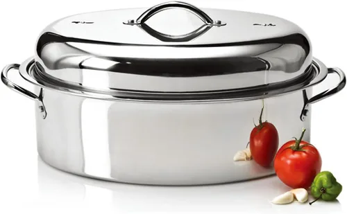 Sartén ovalada de acero inoxidable para asar pavos de 3 tamaños, con estante de vapor y tapa, bandeja portátil para hornear para horno, cocinar a la