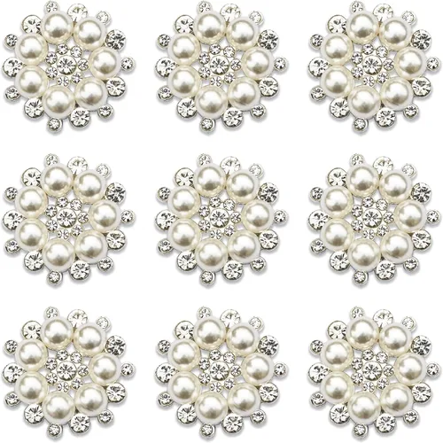 Miniatura 12 de 30 piezas chapadas en plata de 5 pétalos, cuentas de flores de diamantes de imitación, botón de adorno para ropa hecha a mano, zapatos, sombreros