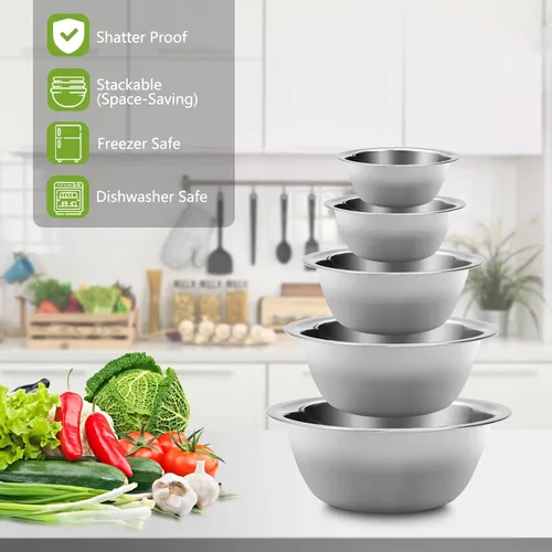 Miniatura 2 de Juego de 5 tazones de mezcla de acero inoxidable, cuencos de metal anidables que ahorran espacio para la cocina del hogar, cocina de caravana