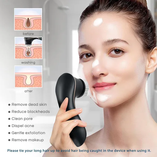 Miniatura 5 de Cepillo de limpieza facial, limpiador facial eléctrico recargable, IPX-7, limpiador giratorio impermeable para exfoliación, masaje y limpieza
