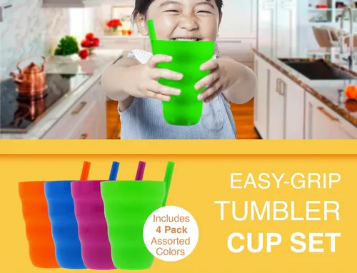 Miniatura 8 de Arrow Home Products Sip A Cup con popote integrado, 10 onzas, paquete de 4 vasos con popote sin BPA para niños, ideal para uso diario, fabricado