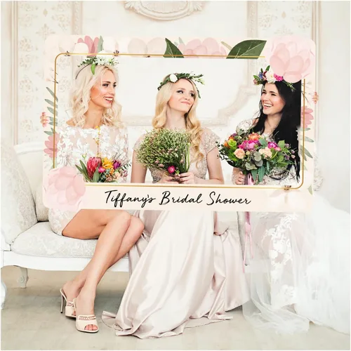 Miniatura 11 de Marco de fotos de novia personalizado con rosas en tonos fucsia, marco de fotos personalizado con rubor, accesorio de fotos de rosas florecientes