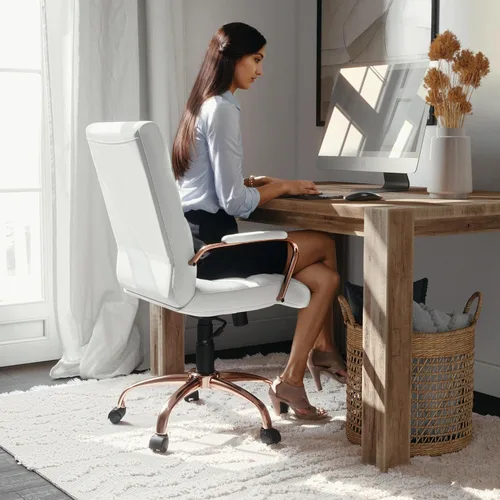 Miniatura 7 de Flash Furniture Whitney - Silla de escritorio giratoria de LeatherSoft de respaldo medio con asiento acolchado y reposabrazos, silla de oficina