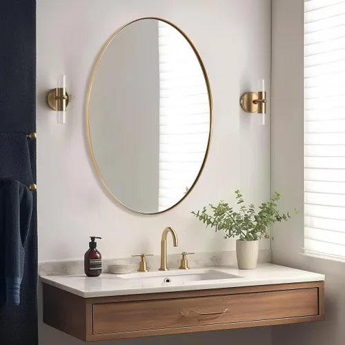 Espejos ovalados dorados de ANDY STAR para baño, espejo de pared ovalado con marco de acero inoxidable cepillado de oro de 24x32 pulgadas, espejo de