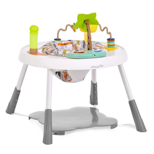 Dream On Me Curio Sit N Seek Centro de actividades para bebés en menta, centro de actividades 2 en 1 y mesa de juego con 3 juguetes desmontables y