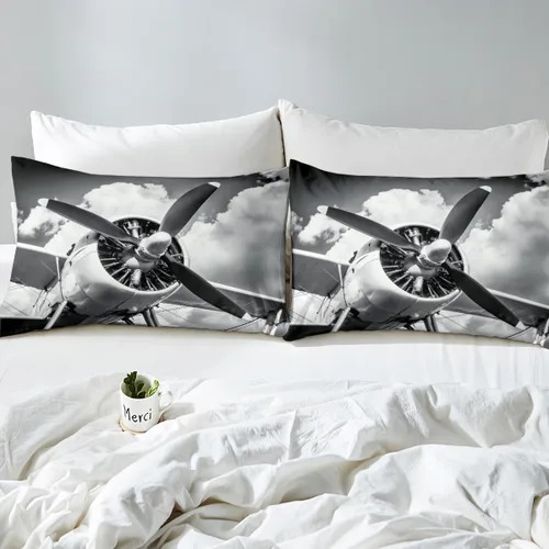 Miniatura 5 de Erosebridal Juego de ropa de cama con diseño de avión tamaño individual para niños y niñas, funda de edredón aeroespacial de aviación, gris y gris