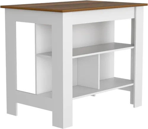 Miniatura 13 de Tuhome Cala Isla de cocina con mesa antimicrobiana, tres estantes abiertos, superficie de visualización superior y estación de trabajo de asiento