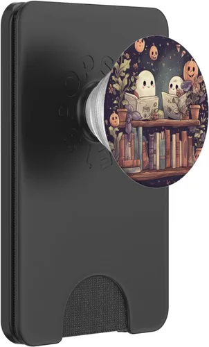 Miniatura 7 de Fantasmas lindos libros de lectura de Halloween bibliotecario amante de los libros PopSockets estándar PopGrip