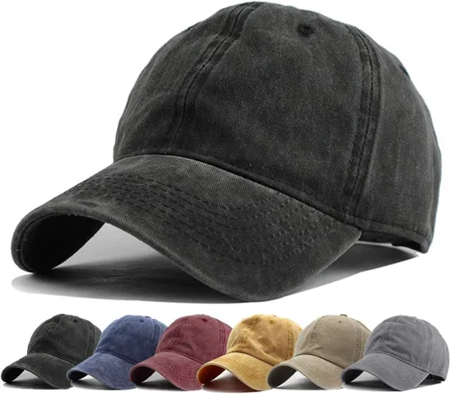 Miniatura 11 de HH HOFNEN Gorra de béisbol de algodón de sarga lavada y desgastada, vintage, ajustable, para hombre y mujer