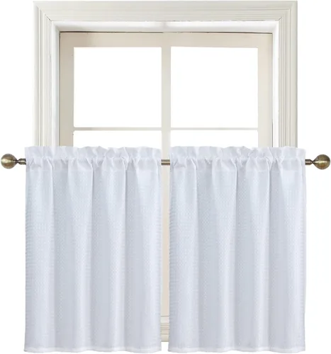 Miniatura 16 de Home Queen Cortina blanca para ventana de baño, resistente al agua, con textura de gofre, de medio nivel, para cocina, cafetería, 28 pulgadas